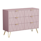 UEV Pink 6 Drawer Dresser,Modern Dresser Chest with Wide Drawers and Metal Handles,Wood Storage Chest of Drawers for Bedroom,Entryway,Hallway (Pink, 6 Drawer) UEV