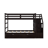 Harper & Bright Designs Twin Over Twin Bunk Beds with Trundle,Wooden Twin Size Bunk Bed Frame with Stairs, Kids Bunk Bed with Storage for Family,Teens,No Box Spring Needed,Espresso Harper & Bright Designs