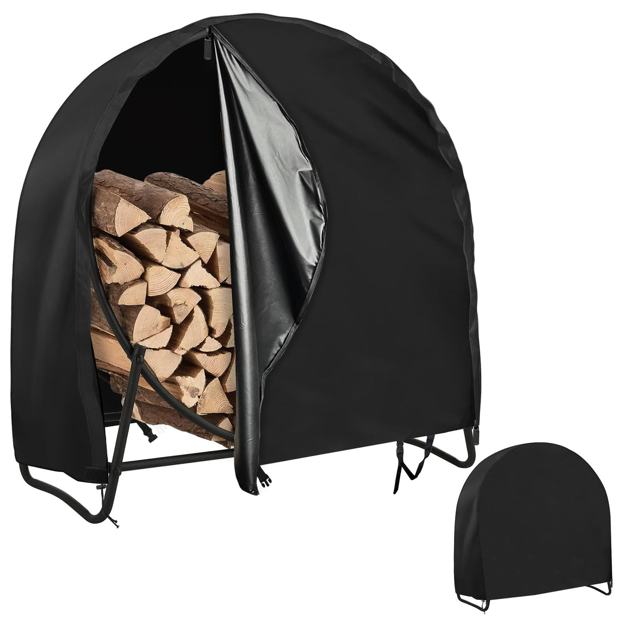 AKEfit 40 Inch Firewood Log Hoop Cover, Heavy Duty 600D Oxford Outdoor Waterproof Firewood Log Hoop Cover, Round Log Rack Cover with Zipper & 2 Windproof Buckle Straps & Drawstring (Cover Only) AKEfit