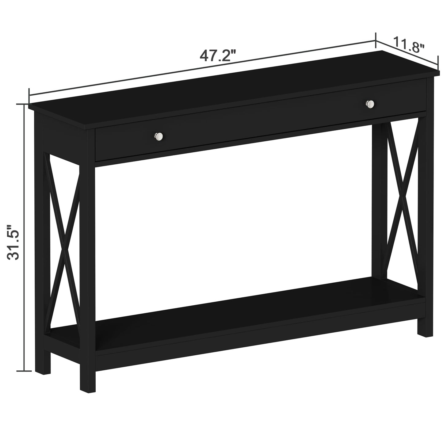 Treocho 47" Farmhouse Console Table with Drawer and Storage Shelves, Foyer Sofa Table Narrow for Entryway, Living Room, Hallway, Black