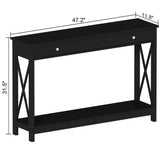 Treocho 47" Farmhouse Console Table with Drawer and Storage Shelves, Foyer Sofa Table Narrow for Entryway, Living Room, Hallway, Black Treocho