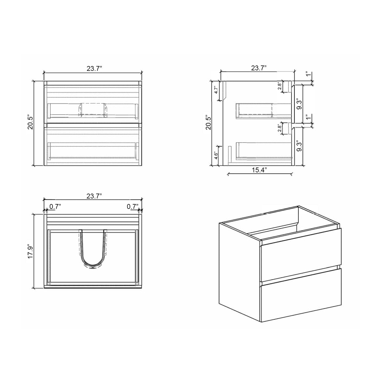 BLUHOUZZ Alice 24 Inch Bathroom Vanity with Sink with Overflow, Large Storage Wall Mounted Floating Bathroom Vanity for Modern Bathroom, One-Piece Sink Basin Minimalist Bathroom Sink Cabinet BLUHOUZZ