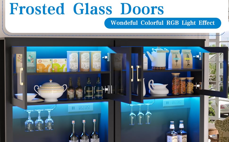 Yeyawomy 72" Tall Kitchen Pantry Cabinet with LED Light & Power Outlets, Farmhouse Large Storage Cabinet, Microwave Stand with Storage, Adjustable Cabinet Shelf, Black Kitchen Pantry (Black) Yeyawomy