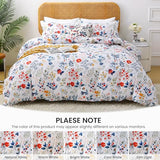 Mooreeke Duvet Cover Full Size, 3 Piece Blue and Red Flower Duvet Cover Set with Zipper Closure, Soft & Breathable Botanical Patterned Microfiber Bedding Set with 4 Corner Ties and 2 Pillow Shams Mooreeke