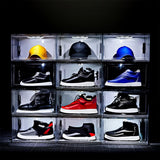 JNTKE 2 Packs LED Sneakers Boxes, Stackable Clear Shoe Display Cases, Plastic Shoe Storage Organizer for Closet, Magnetic Open Collection Storage Containers with Lids, White JNTKE