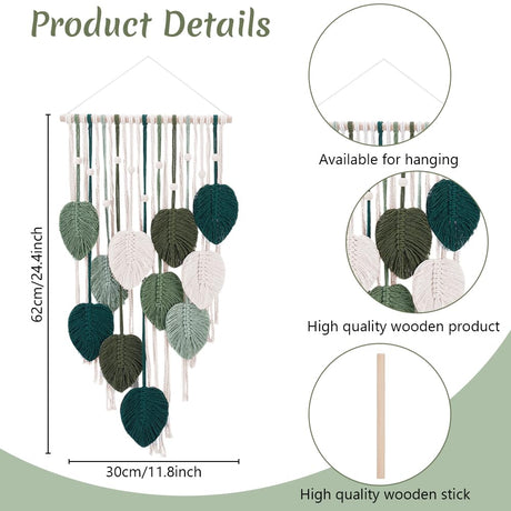 ACRNIGHEET Boho Macrame Leaf Kit for Adults Beginners Large DIY Macrame Kit Leaf Tassels Wall Hanging Elegant Wall Decor Bohemian Macrame Projects Handmade Enthusiast Gift ACRNIGHEET