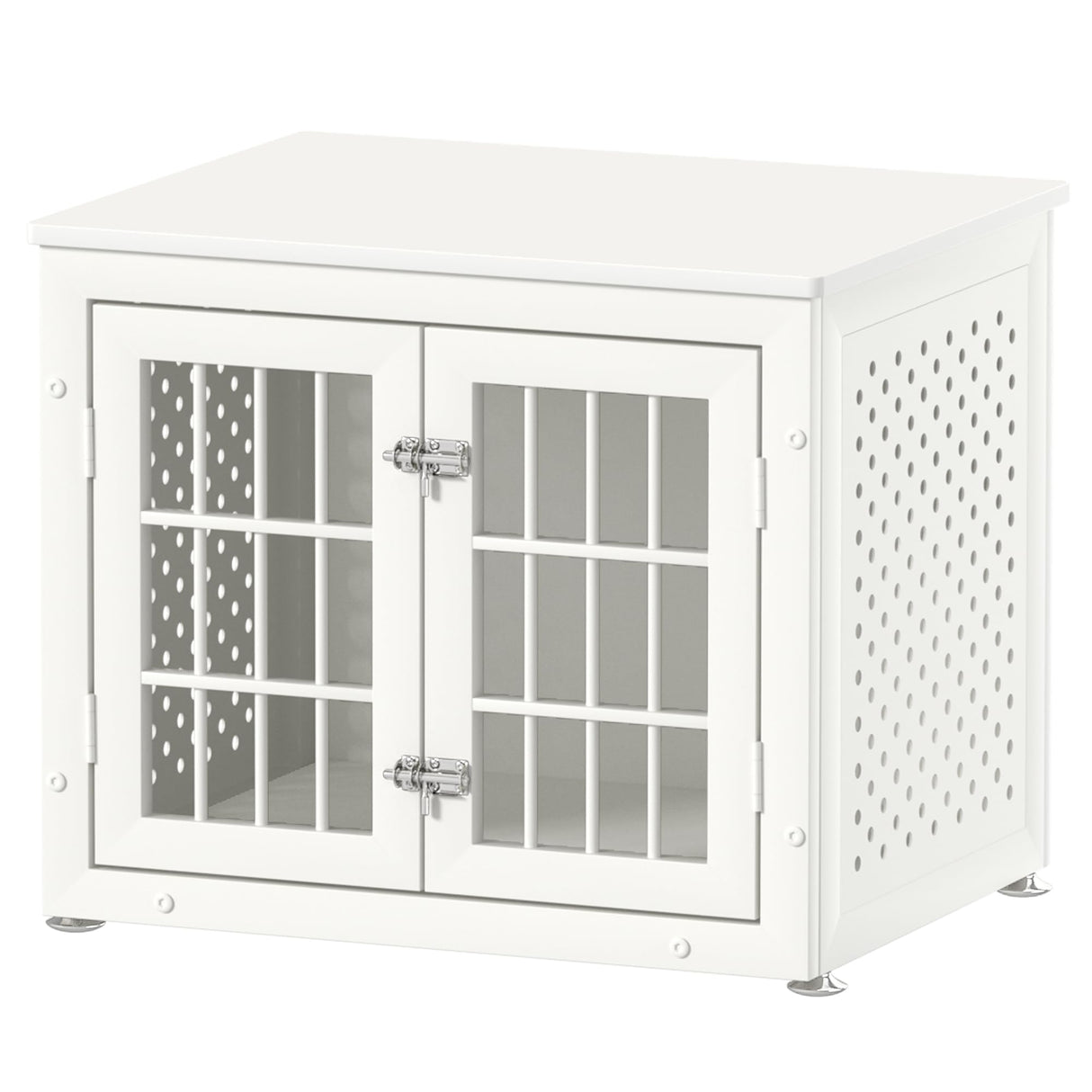 rehomerance Heavy Duty Dog Crate Furniture for Small Dogs, Enclosed Design with 0.5inch Holes, Indestructible Metal Kennel, Chew Proof Pet House Cage Indoor, Decorative Dog Kennel End Table, White rehomerance
