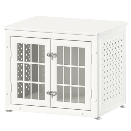 rehomerance Heavy Duty Dog Crate Furniture for Small Dogs, Enclosed Design with 0.5inch Holes, Indestructible Metal Kennel, Chew Proof Pet House Cage Indoor, Decorative Dog Kennel End Table, White rehomerance