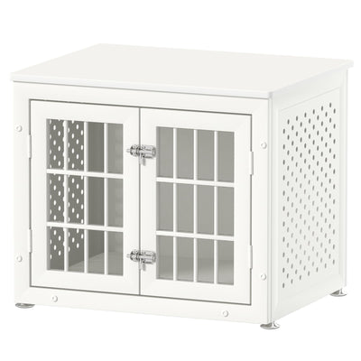 rehomerance Heavy Duty Dog Crate Furniture for Small Dogs, Enclosed Design with 0.5inch Holes, Indestructible Metal Kennel, Chew Proof Pet House Cage Indoor, Decorative Dog Kennel End Table, White