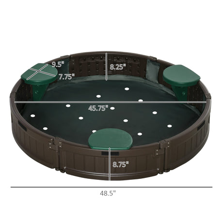 Outsunny Kids Outdoor Sandbox with Cover Garden Bed, Easy Assembly Children's Round Sandbox for Backyard, Brown, 48.5" x 48.5" x 8.75" Outsunny