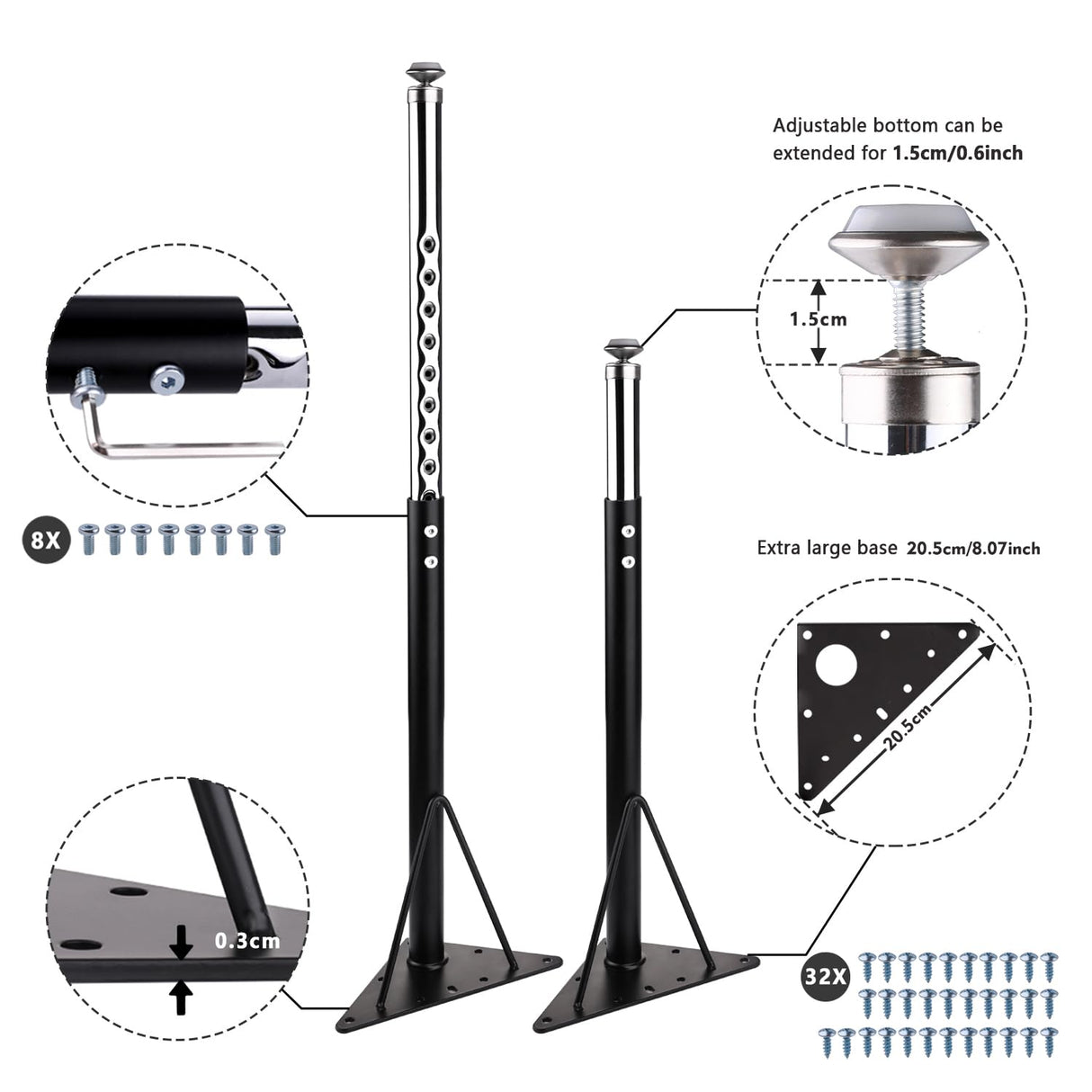 KAZAKA Adjustable Table Legs,20-30 inch for Activity Table,Office Table,Kidney Table-Set of 4 (Black) KAZAKA