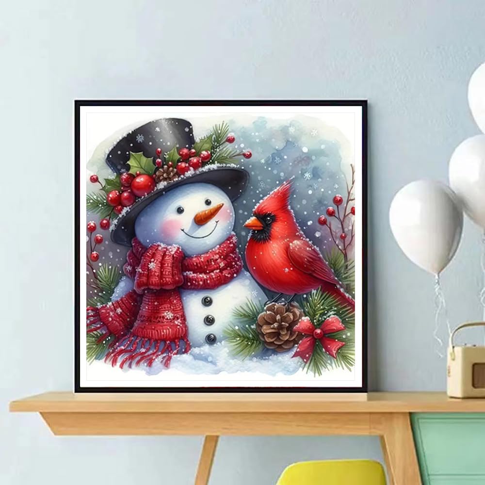 ZQEATRY Winter Snowman Diamond Art Kits for Adults-Christmas Snowman Cardinal Diamond Painting Kits,DIY 5D Full Round Drill Diamond Dots Art and Crafts for Adults,Home Wall Decor 11.8x11.8inch ZQEATRY