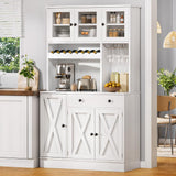 DWVO 71''H Kitchen Pantry Storage Cabinet with Power Outlet, Tall Cabinet with Doors, Shelves & Drawer, Buffet Cabinet with Goblet Holder and Wine Rack for Kitchen, Living Room (41''W, White) DWVO