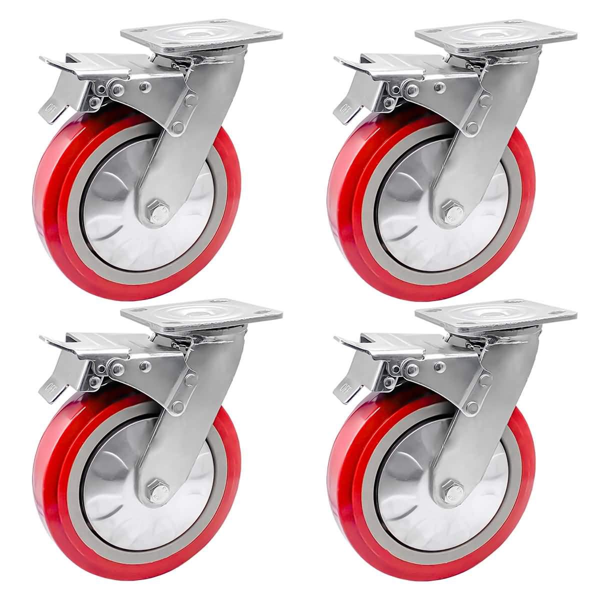 FactorDuty 8" X 2" Heavy Duty Caster Set of 4 Locking Swivel Caster Wheels Polyurethane On Polyolefin Industrial Grade Premium Quality 4000lbs Total Capacity FactorDuty