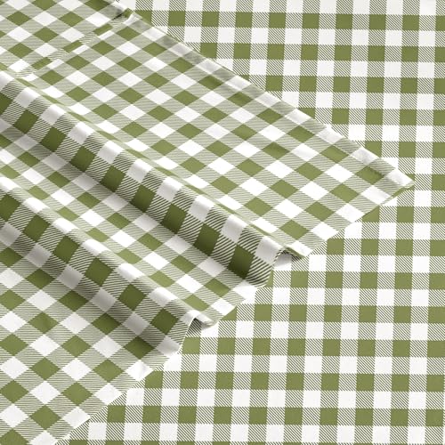 Wake In Cloud - Gingham Bed Sheets, 4-Piece Sheet Set, Plaid Checkered Check Pattern Printed Cute Preppy College Dorm Bedding, Deep Pocket, Moss Green, Full Size Wake In Cloud