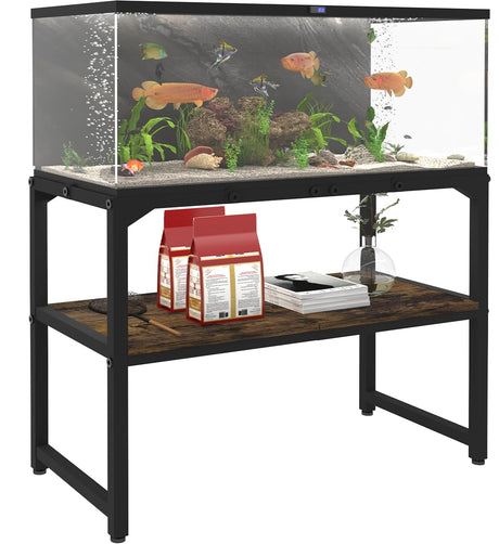 Mondazie 30 Gallon Fish Tank Stand with Shelf for Accessories Storage, 2 Tiers Heavy Duty Metal Aquarium Stand, Breeder Tank Turtle Reptile Terrariums Stand Rack for Home Office, 30" L x 12" W, Black Mondazie