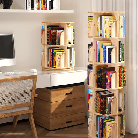 360-Degree Rotating 5-Tier Wooden Bookshelf Storage Rack for Home & Kids Bear Qiaqia