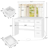 FIONESO 47.2" Large Vanity Desk with Mirror & 14 LED Lights, Makeup Vanity Table with 5 Drawers & Charging Station, Makeup Vanity Desk, 3 Lighting Colors, Dressing Vanity Table for Bedroom, White FIONESO