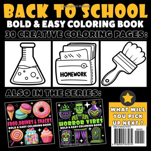 Back to School Coloring Book | Bold and Easy Coloring Book: 70 Pages - 8.5" x 8.5" - For School Supplies Lovers (Bold & Easy Coloring Book Series) WoodArtSupply