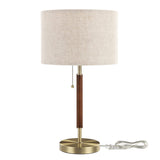 EDISHINE Mid Century Table Lamp, Bedside Lamp with Pull Chain Switch, Solid Wood & Metal Pole, Modern Nightstand Table Lamp for Living Room, Bedroom, Office, Frosted Bronze & Wood Finish EDISHINE