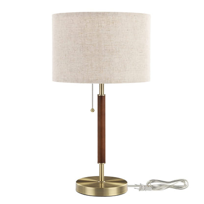 EDISHINE Mid Century Table Lamp, Bedside Lamp with Pull Chain Switch, Solid Wood & Metal Pole, Modern Nightstand Table Lamp for Living Room, Bedroom, Office, Frosted Bronze & Wood Finish - WoodArtSupply