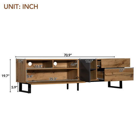 Virubi Modern TV Stand with 3 Cabinets & Open Shelves, Minimalist Wooden Entertainment Center for TVs Up to 80”, Sturdy TV Console for Living Room Bedroom Decor… Virubi