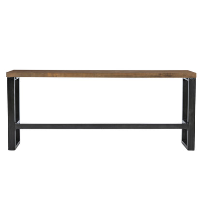 Darwin Black Metal-Framed Console Table with Brown Poplar Wood Veneer Top