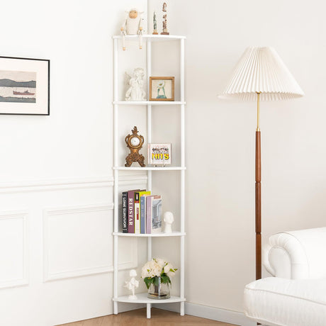 Yoobure Corner Shelf Stand, 5-Tier Corner Bookshelf, Tall Corner Shelves for Bedroom, Living Room, Narrow Display Shelf Corner Bookcase, 65" White Corner Book Shelf with Display Shelves for Office Yoobure