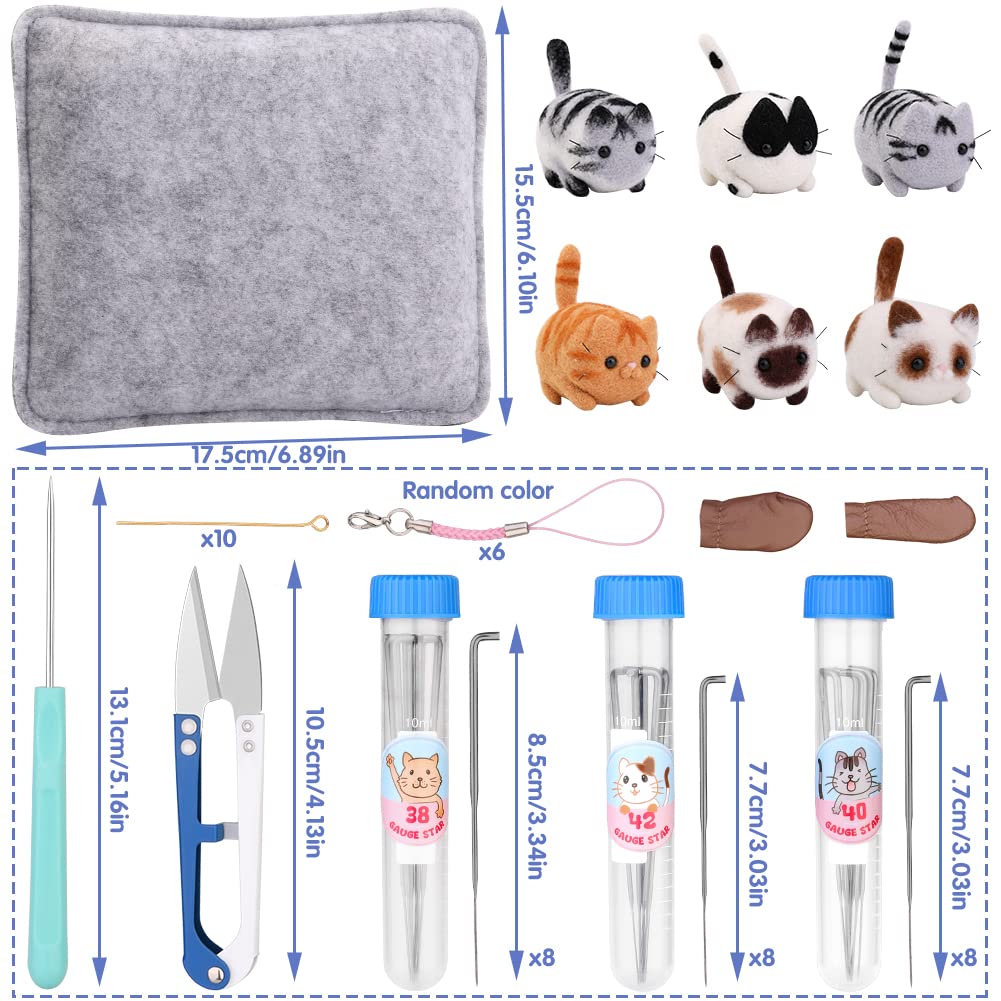 UOOU Needle Felting Beginners Kit with Box,Needles Felting Supplies with 24Pcs Felting Needles,Felting Pad,Wool Roving,DIY Needle Felting Cat Dolls UOOU