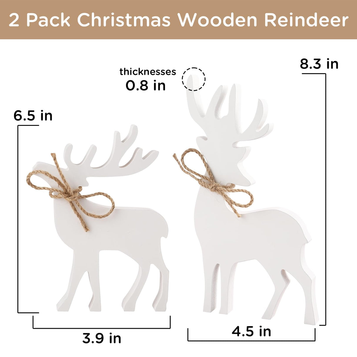 Christmas Decorations-2PCS Wooden Reindeer Sign-Christmas Decorations for Home Shelf Mantel Table Windowsill Party Decor FunouHome