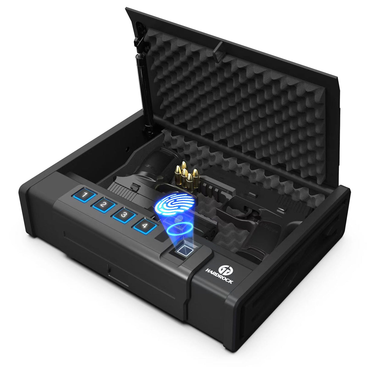 [ 20% Larger Capacity ] Biometric Gun Safe with Fingerprint Lock Box,Large Pistol safes for Handgun,nightstand Hidden Gun Storage for Bedside,Quick Access，Ammunition Storage Security Box for Home HARDROCK