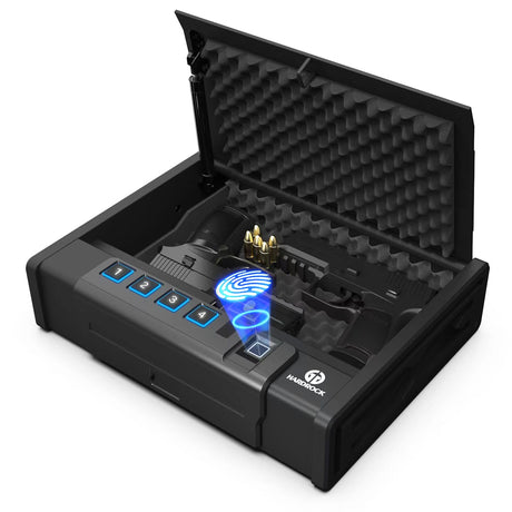 [ 20% Larger Capacity ] Biometric Gun Safe with Fingerprint Lock Box,Large Pistol safes for Handgun,nightstand Hidden Gun Storage for Bedside,Quick Access，Ammunition Storage Security Box for Home HARDROCK