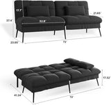 COMHOMA Convertible Sofa Bed,72″Fabric Couch with Adjustable Backrest,Loveseat Recliner Sleeper Living Room Furniture futon Set (Black) COMHOMA