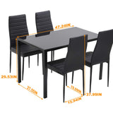 PayLessHere Dining Room Table Set 5-Piece Kitchen with 4 Faux Leather Metal Frame Chairs Rectangular Modern for Small Spaces w/Glass Tabletop Kitchen Table and Chairs, Black Glass PayLessHere