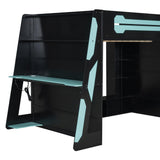 THINK 30 Full Size Wood Gaming Loft Bed with Desk, Multi-Storage Shelves and RGB Light, Gaming Loft Bed Frame for Boys Kids Teens Adults Bedroom Study (Blue) THINK 30