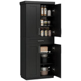 HOMCOM 72" Kitchen Pantry Cabinet, Freestanding Tall Storage Cabinet with 4 Doors, Drawer and 3 Adjustable Shelves for Dining Room, Black HOMCOM