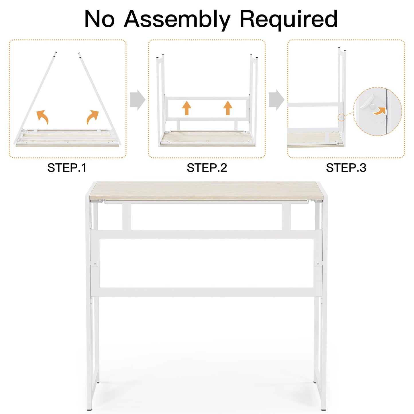 Gezen Folding Desk 32'' Computer Desk No Assembly Required Foldable Table Space Saving Writing Workstation for Home Office (Beige, White) - WoodArtSupply