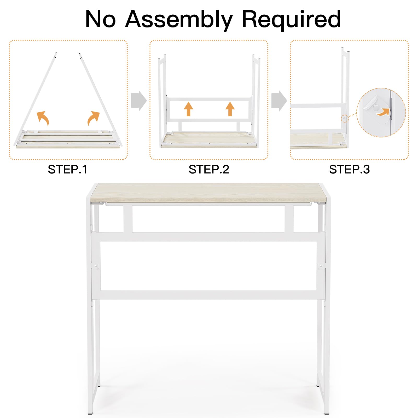 Gezen Folding Desk 32'' Computer Desk No Assembly Required Foldable Table Space Saving Writing Workstation for Home Office (Beige, White) - WoodArtSupply