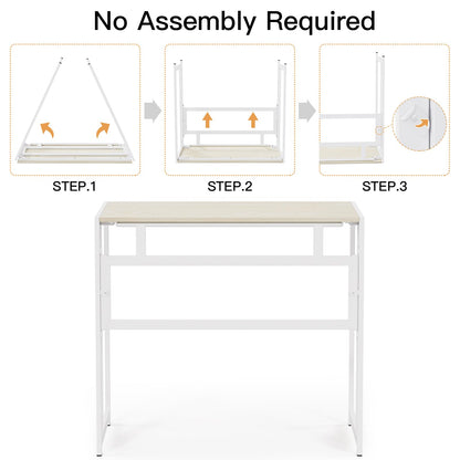 Gezen Folding Desk 32'' Computer Desk No Assembly Required Foldable Table Space Saving Writing Workstation for Home Office (Beige, White) - WoodArtSupply