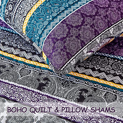 WONGS BEDDING Boho Quilt Set Twin Size, Purple Bohemian 2 Pieces Quilt Sets, Lightweight Bedspread Coverlet Bedding Set for All Season (86"x68") WONGS BEDDING
