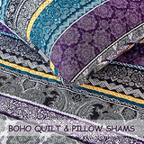 WONGS BEDDING Boho Quilt Set Twin Size, Purple Bohemian 2 Pieces Quilt Sets, Lightweight Bedspread Coverlet Bedding Set for All Season (86"x68") WONGS BEDDING
