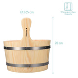 Navaris Wooden Sauna Bucket with Ladle - Essential Spa Accessory for Steam Room with 1.3 Gallon Pine Wood Bucket, Plastic Liner, Ladle, Sand Timer Navaris