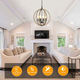 Derksic Orb 6-Light Farmhouse Chandelier 20" Rustic Vintage Wood Chandelier Wooden Globe Chandelier for Kitchen Island Living Room Dining Room Bedroom Foyer Stairwell, Brown Derksic