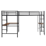 MERITLINE Metal Twin Size L-Shaped Loft Bed, Twin Size Loft Bed Frame with Two Built-in Desks Underneath for Kids Boys Teens, Black MERITLINE