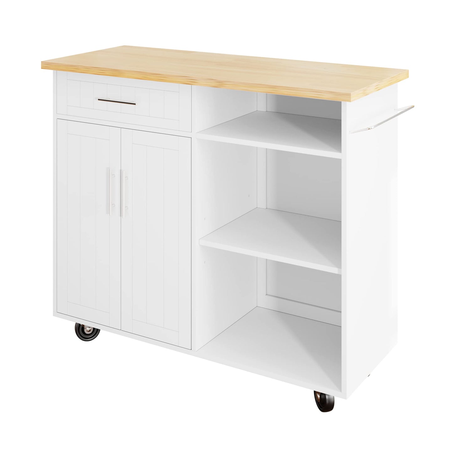 Shintenchi Kitchen Island Cart with Storage,Rolling Kitchen Island Side Table on Wheels with Large Worktop,Storage Cabinet,Towel Rack and Drawers for Kitchen,Dinning Room,White - WoodArtSupply