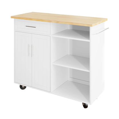 Shintenchi Kitchen Island Cart with Storage,Rolling Kitchen Island Side Table on Wheels with Large Worktop,Storage Cabinet,Towel Rack and Drawers for Kitchen,Dinning Room,White - WoodArtSupply