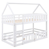 SOFTSEA Solid Wood Twin Over Twin House Bunk Bed with Guardrails and Playful Design SOFTSEA