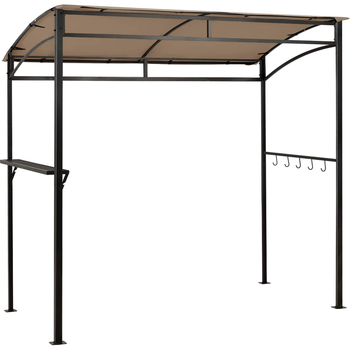 Giantex 7x4.4ft Grill Gazebo, Patio Outdoor Backyard BBQ Canopy Shelter, Soft Top, Heavy-Duty Steel Construction, Storage Shelf, Hanging Hooks, Bear Opening Setting, Anchor Kit (Brown) Giantex