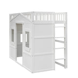 NCKMYB Twin Loft Bed with Under Bed Play Room, Wooden Loft Bed with Cabin, Kids Loft Bed for Kids Teens Boys & Girls or Small Room (White) NCKMYB