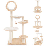 Nightcore 57” Tall Solid Wood Cat Tree for Indoor Cats, Building Block Kitten Tower w/Perch, Scratching Posts, Washable Cushions, 4 Install Options, Multi-Level Cat Activity Center Climbing Furniture WoodArtSupply